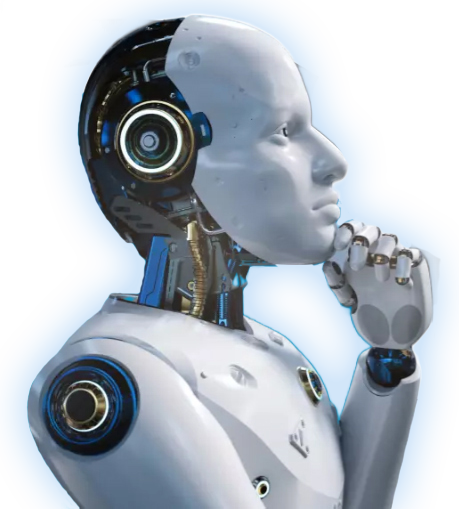 AI robot thoughtfully analyzing digital growth strategies